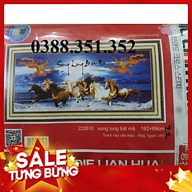 Tranh thêu chữ thập ngựa mã đáo và rồng song long bát mã KT 162x69cm