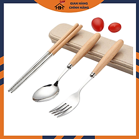 Mua Bộ đũa + thìa + dĩa cán gỗ tiện dụng - br00329