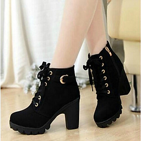 IELGY Martin boots women's shoes round head high-heeled middle tube front with short boots women