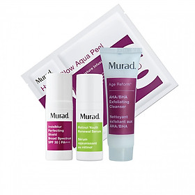Bộ kit dưỡng ẩm làm mờ vết nhăn Murad (Invisiblur Perfecting Shield Broad Spectrum SPF 30 PA +++ 10ml +AHA/BHA Exfoliating Cleanser 30ml +Hydro-Glow Aqua Peel + Retinol Youth Renewal Serum 5ml)