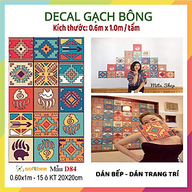 Decal gạch bông, kích thước 0.6m x 1.0m / miếng, không thấm nước, keo bám chắc chắn, dán bếp dán nhà tắm dán trang trí