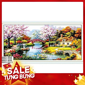 Tranh thêu chữ thập Phong Cảnh tổ ấm hạnh phúc KT 180x80cm