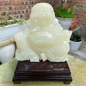 Tượng Phật Di lặc đá ngọc Pakistan 15cm - đá Non Nước