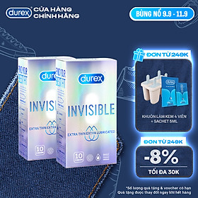 Combo 2 bao cao su Durex Invisible Extra Thin Extra Lubricated Hộp 10 Bao - 2 hộp 20 bao