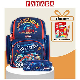 Combo Ba Lô Fancy + Bóp Viết Champion Race - Dash Blue Clever Hippo - Tiểu Học (Tặng Kèm Hộp 16 Bút Sáp Màu Colorful)