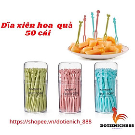 Hộp 50 dĩa ăn hoa quả, Ghim nĩa xiên trái cây bằng nhựa tiện dụng và an toàn