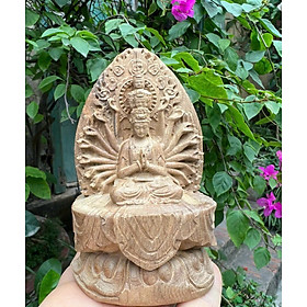 Tượng phật ngài thiên thủ thiên nhãn gỗ bách xanh kt 12×6×6cm 