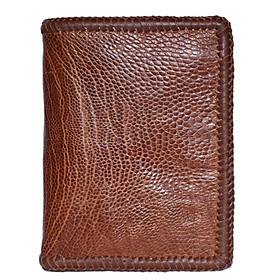 Bóp nam Huy Hoàng da đà điểu da trơn đan viền kiểu đứng màu vàng bò HT2450