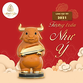 Trâu Như Ý trang trí vàng 24k gốm sứ Minh Long