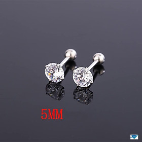 Bông tai bạc nụ đá chốt ren xoáy chất liệu bằng bạc MS05x
