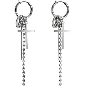 Bông tai nam mix biểu tượng hòa bình, chữ thập, thanh dài thả xích cá tính, trẻ trung