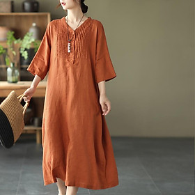 Đầm váy suông nữ dáng dài tay lỡ chất liệu linen mềm cao cấp phong cách retro Haint Boutique Da190