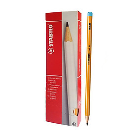 Hộp bút chì gỗ STABILO 2B thân sọc trắng - Hộp 12 bút thân sọc cam trắng đuôi xanh (PC88U/12-2B)