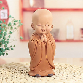 Tượng Chú Tiểu Vàng Hạnh Phúc Bình An_ Tặng Kèm Chuỗi Hạt Gỗ Hồng