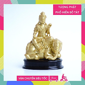 Tượng Phật Phổ hiền bồ tát ngồi cưỡi voi nhũ vàng - Cao 10cm