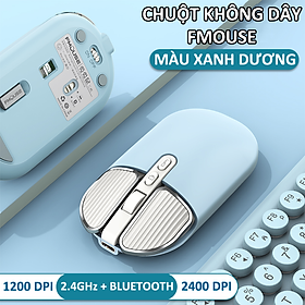 Chuột không dây FMOUSE M203 sạc pin siêu mỏng kết nối bluetooth và chip USB 2.4GHz dùng cho pc, laptop, tivi, điện thoại - Hàng Chính Hãng