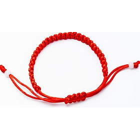 Vòng chỉ đỏ Tây Tạng may mắn kiểu tết dẹt kèm hạt 2 đầu (CD49)