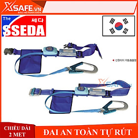 Mua Dây đai an toàn SSEDA 1 móc nhôm tự rút kèm giảm sốc - đai lưng sợi cường lực có nút bấm rút tự động  có túi dụng cụ