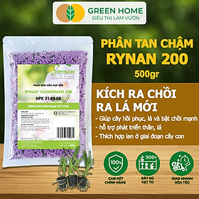 Phân Tan Chậm GreenHome, Rynan 200, Bao 500gr, Dành Cho Giai Đoạn Phong Lan Cây Con, Kích Chồi