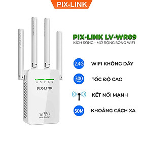 Kích sóng wifi tốc độ cao 4 râu 300M PIX LINK LV-WR09 thiết bị kích sóng phủ rộng giải pháp cho mạng yếu, kết nối đến 50M cực nhanh, cài đặt dễ dàng - Hàng chính hãng