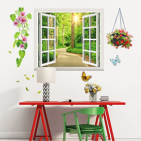 Decal dán tường Cửa sổ con đường xanh AmyShop (58 x 103 cm)