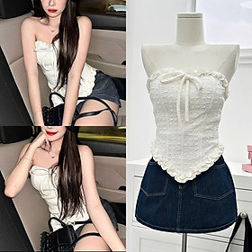 ĐẦM SET ÁO ỐNG ÔM BODY BÈO TRẮNG + CHÂN VÁY NGẮN CHỮ A LƯNG CAO JEANS ĐI TIỆC ĐI CHƠI DẠO PHỐ ĐI BIỂN