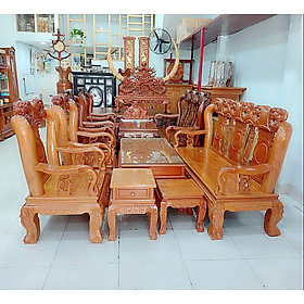 Bộ bàn ghê phòng khách salon gỗ gõ đỏ cột 12 bàn hộp kéo - Đồ Gỗ Mạnh Hùng