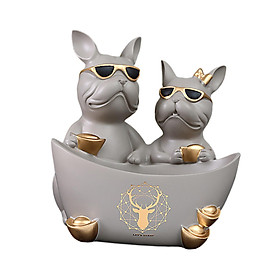 Dog Statue Storage Bowl Resin Sculpture Candy Storage Box Sundries Container Puppy Statue Tray Animal Figurine for Bedroom Home Decoration