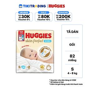 Tã/bỉm dán sơ sinh Huggies Skin Perfect S 80+2 miếng với 2 vùng thấm giảm kích ứng da