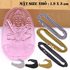 Mặt Phật Hư không tạng pha lê hồng 1.9cm x 3cm (size nhỏ) kèm vòng cổ dây chuyền inox rắn vàng + móc inox vàng, Phật bản mệnh, mặt dây chuyền