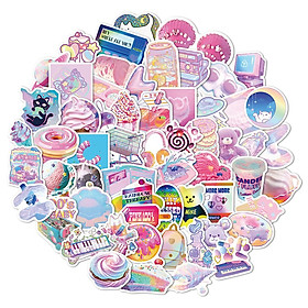 Sticker tím hồng pastel hoạt hình cute trang trí mũ bảo hiểm, guitar, ukulele, điện thoại, sổ tay, laptop-mẫu S70