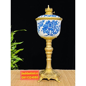 Mua -Cặp đèn dầu đồng thân gốm xuất xứ Bát Tràng 27cm
