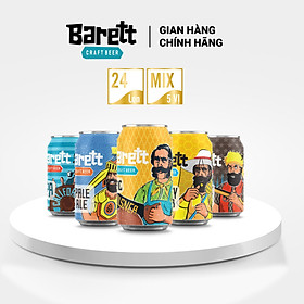 Thùng 24 lon bia thủ công Barett Mix 5 vị