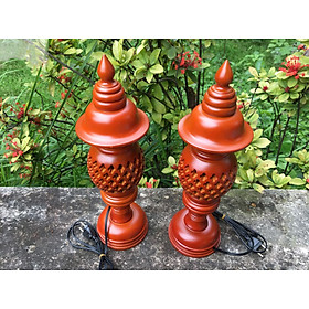 Mua Cặp đèn thờ gỗ xà cừ-Đèn tổ ong để bàn thờ cao 23cm