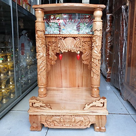 Mua Bàn thờ thần tài ông địa gỗ xoan ngang 42 cm quỳ trụ điện tử