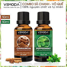 Tinh dầu xông phòng cao cấp gồm 2 chai tinh dầu nguyên chất: tinh dầu Bạc hà (50ml) + tinh dầu Vỏ quế (50ml) Vemoda
