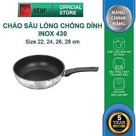 Chảo chống dính bếp từ sâu lòng cao cấp Fivestar 24cm - 26cm - 28cm , tặng 1 sạn dừa