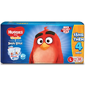 Tã Quần Huggies Dry gói trung Angry Birds phiên bản giới hạn L38 (38 Miếng) - Tặng 4 miếng
