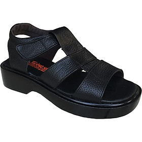 Giày sandal nam Trường Hải da bò thật mềm mại cao 5cm màu đen đế PU siêu
