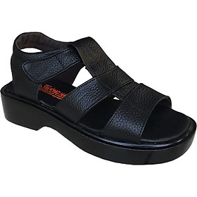 Giày sandal nam Trường Hải da bò thật mềm mại cao 5cm  màu đen đế PU siêu nhẹ không trơn trượt  chắc chắn  HÌNH ẢNH THẬT SD791