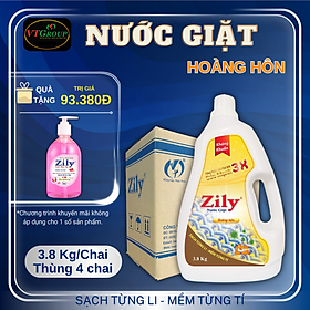 Nước Giặt Zily 3.8 Kg (4 Chai/thùng) - Tặng 1 Chai Nước Rửa Tay Zily 500Gr