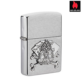Bật Lửa Zippo 49293 – Zippo Cards And Skull Emblem Brushed Chrome