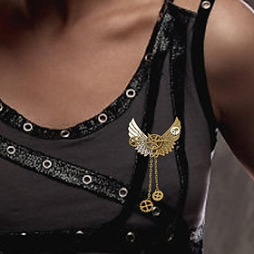 Angel Wing Brooch Suit Pin Retro Style Metal Tassel Chain Brooch Lapel Pin