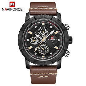 Đồng hồ thạch anh NAVIFORCE NF9139 dây da sáng,kim đồng hồ kỹ thuật số hiển thị giờ không thấm nước - Vàng đen-Màu đen