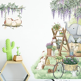Mua Sticker Giấy Dán Tường Decal Dán tường Tranh Dán Tường Trang Trí Tường Mẫu Cửa Hàng Hoa Của Chú Voi Nhỏ ZDB-2577