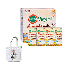 Lốc 16 hộp Sữa đậu nành, hạnh nhân và óc chó Vegemil 190ml - Tặng 1 túi vải canvas