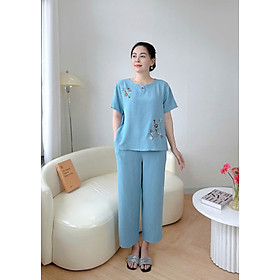 ️Đồ Bộ Trung Niên️ Đồ Bộ Mặc Nhà, Mẫu Lửng Đũi Trung Niên Nữ Cho Mẹ Kiểu Nút Thắc Nơ Cổ Tròn Ngắn Tay Mềm Mịn