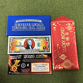 Bao lì xì Tờ 2 Đô La Mỹ hình Con Chuột mạ vàng 2020 (Hàng nhập khẩu)