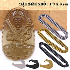 Mặt Phật Hư không tạng đá obsidian ( thạch anh khói ) 1.9cm x 3cm (size nhỏ) kèm vòng cổ dây chuyền inox rắn vàng + móc inox vàng, Phật bản mệnh, mặt dây chuyền