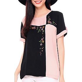 Áo Kiểu Thêu Tay Lật An Thủy 687 - Đen Hồng